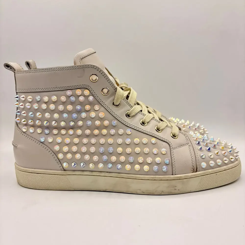 CHRISTIAN LOUBOUTIN Louis Hi Top Spike Sneaker White Iridescent Sz 43/US10 $1390